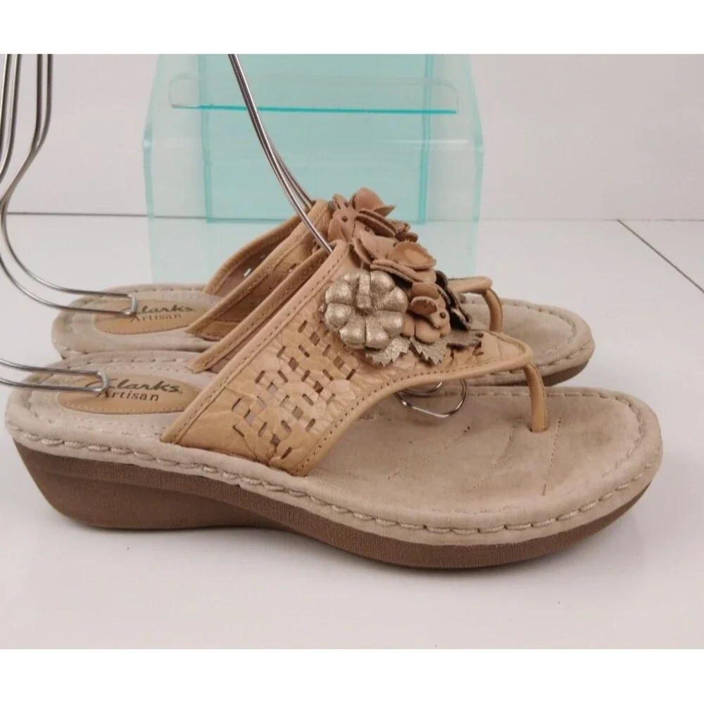 Clarks Artisan Tan Leather Posey Zela Floral Sandals Women s Size 8
